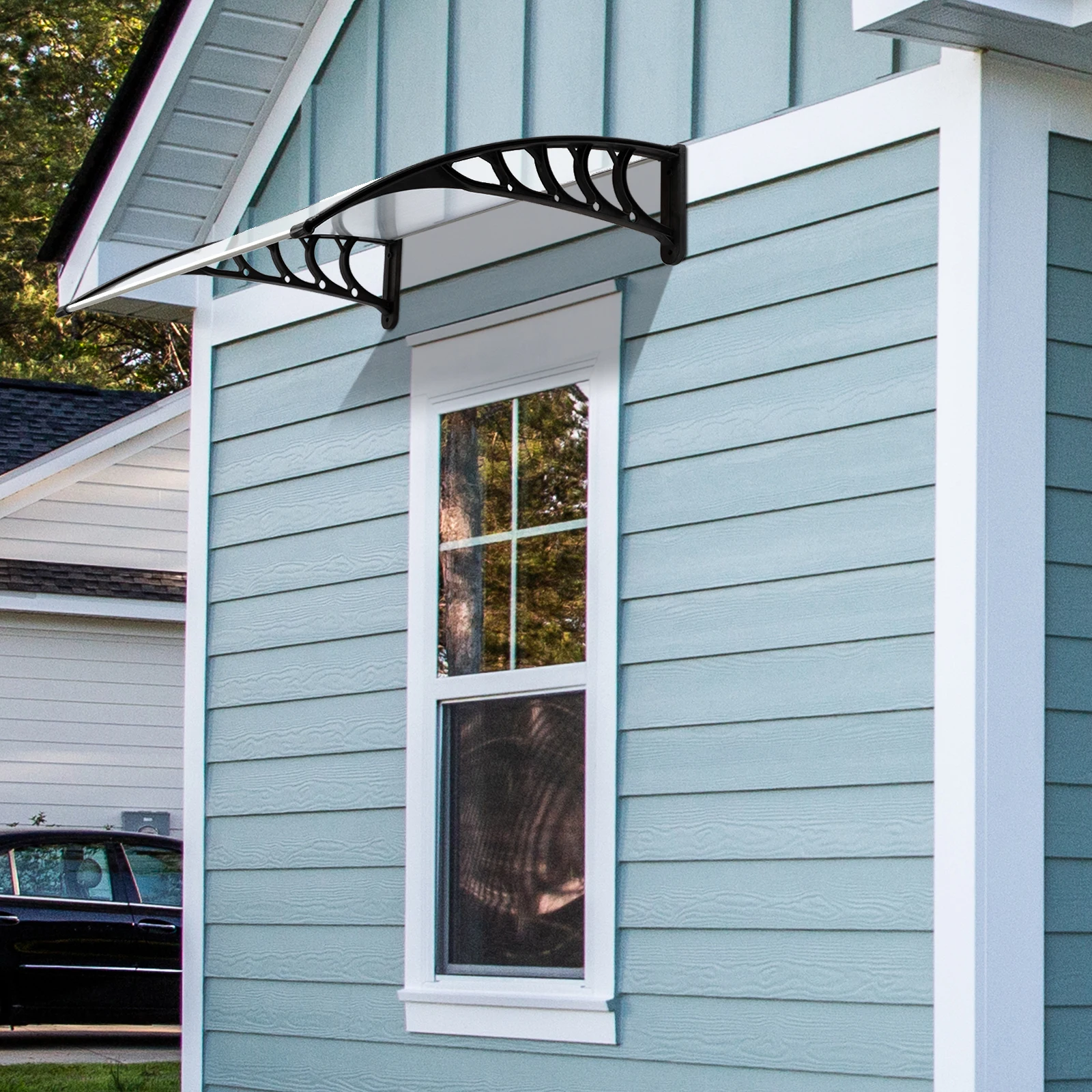 HT-100 x 80 Household Application Door & Window Rain Cover Eaves Canopy White & Black Bracket