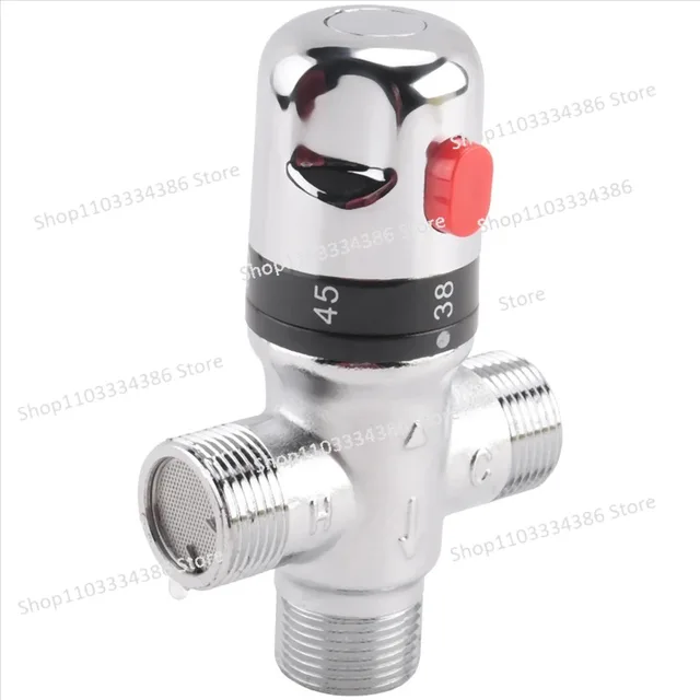AT59 Solid Copper 3-Way Thermostatic Mixing Valve 3/4 Inch Solar Water Heater Valve Regulating Temperature Control Valve 1