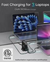 TOPADRE 140W USB C 5-Ports Charging Station with Display, Max 100W USB Laptop Charger Compatible with MacBook ,iPhone ,Samsung 3