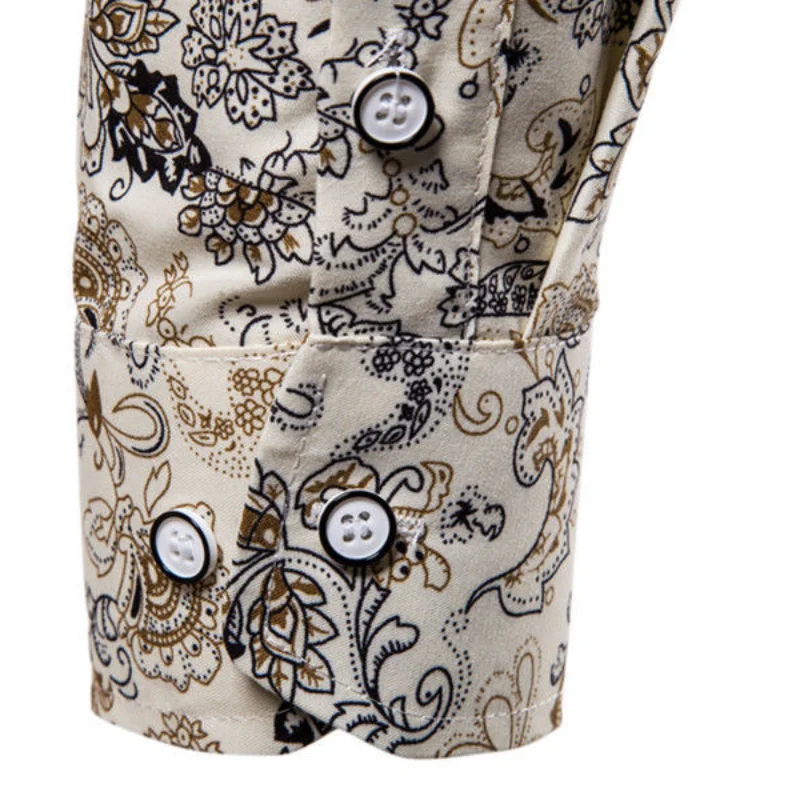 2023 New Men's Clothing Spring Autumn Long Sleeve Stand Collar Plus Size All-match Casual Beachy Printed Button Fashion Shirt