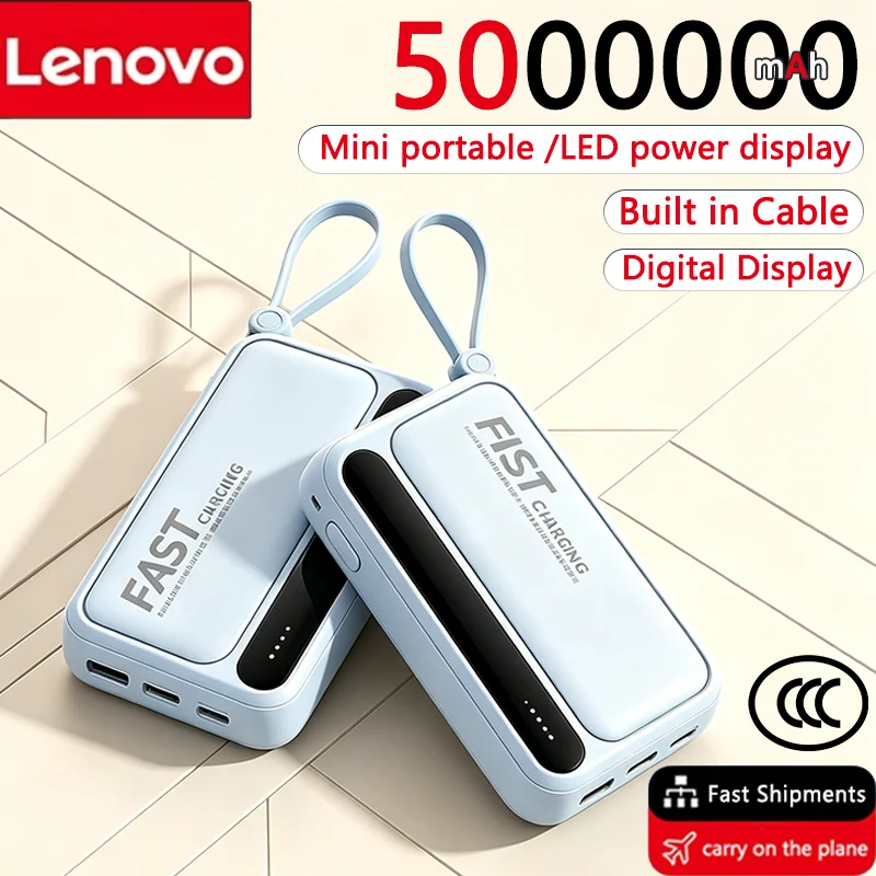 Power Bank Lenovo a Ricarica Rapida 500000mAh, Caricabatterie Portatile di Grande Capacità con 4 Cavi per Telefoni Cellulari Universali
