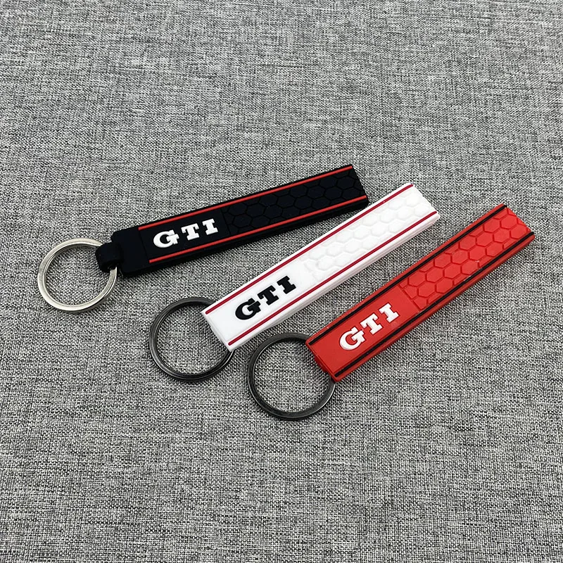 GTI Label Strips Shape SOFT RUBBER KEYCHAIN KEYRING KEY CHAIN Key Protector KEY RING For GTD TSI GOLF GLI GTI keychain climbing hook metal keychain mini wrench keychain motorcycle keychain