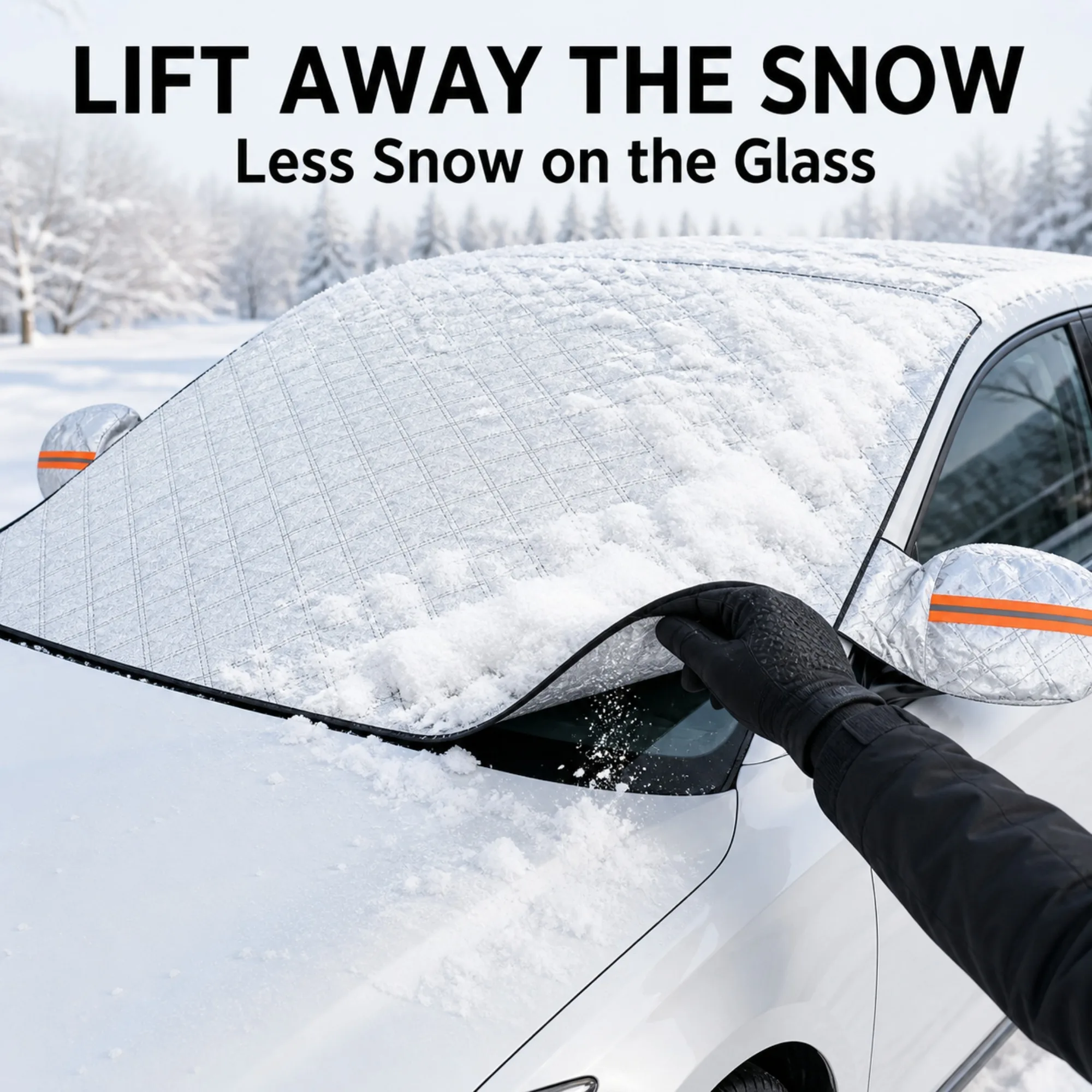 Car Windshield Cover for Snow and Ice with Side Mirror Covers, Silver Winter Frost Protector, 57.09 X 43.31 Inches, Front Windshield Coverage for Outdoor Parking at Home, at Work or in Driveways