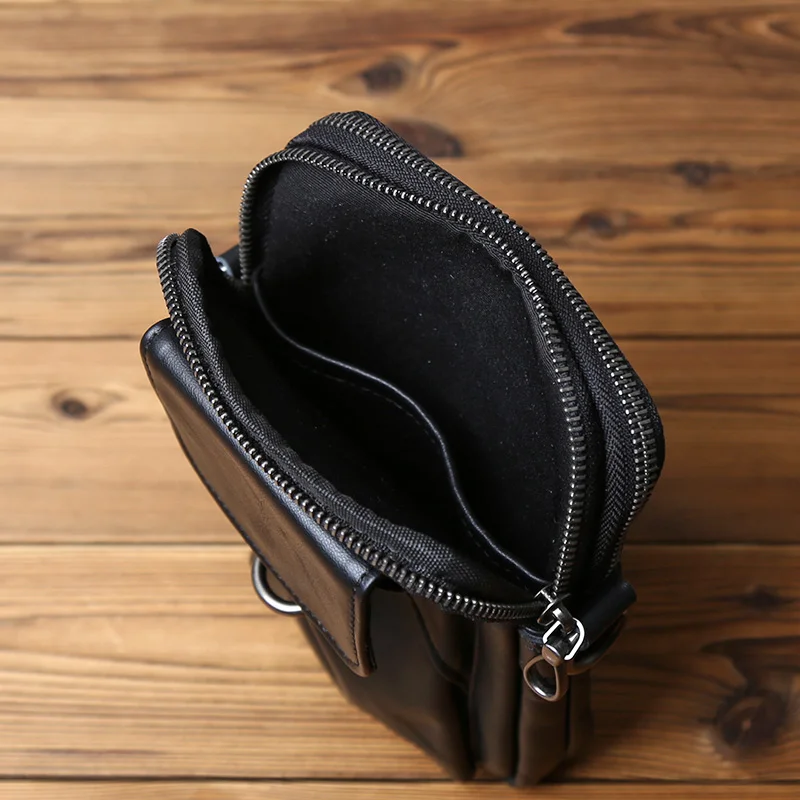 NZPJ Genuine Leather Men's Shoulder Bag Casual Crossbody Bag Top Layer Cowhide Belt Waist Bag Multi Compartment Phone Bag