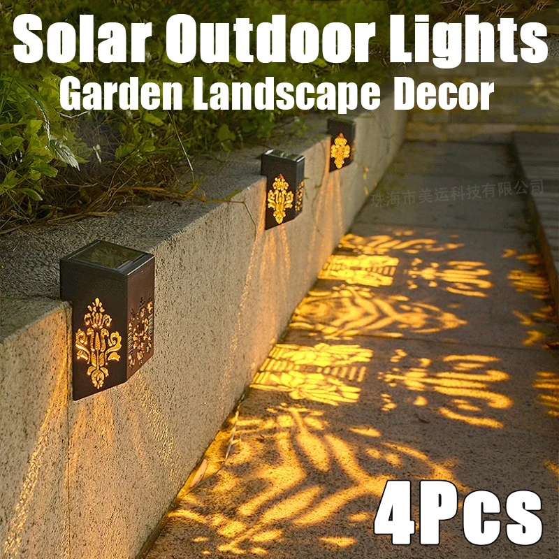 

4Pcs Creative Design Of Solar Energy Outdoor Landscape Light Courtyard Villa Terrace Entrance Balcony Decor Projection Wall Lamp