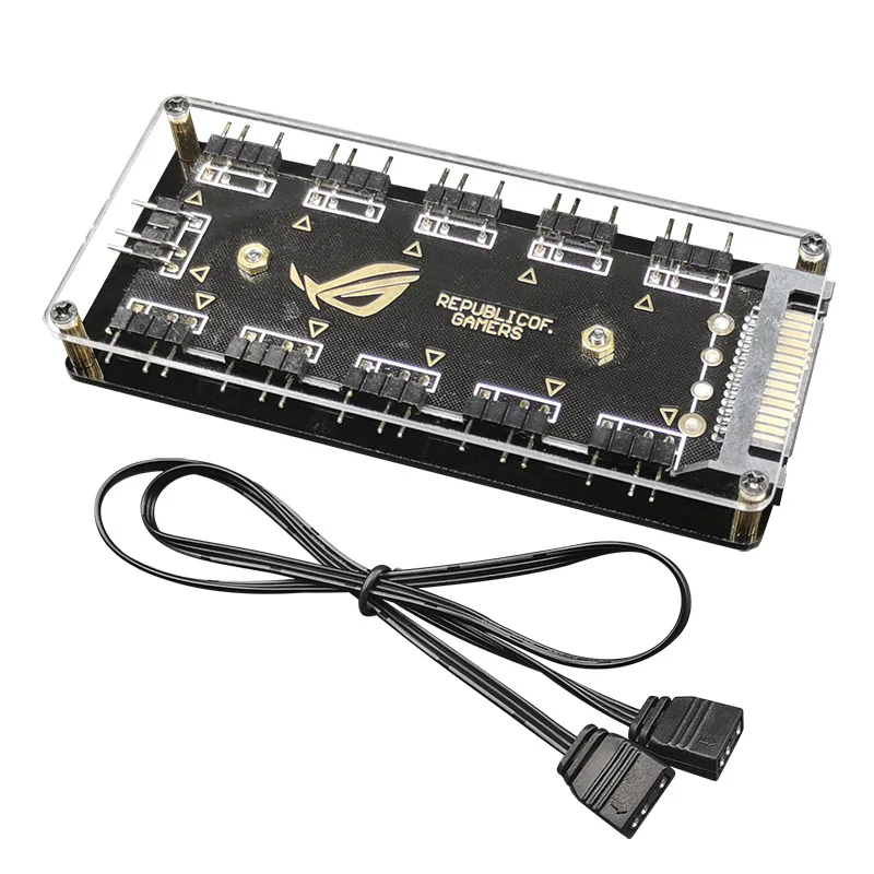 

5V ARGB Splitter Hub with Case and for ASUS/MSI 5V 3Pin LED Controller 10-Port Hub with 50CM 3Pin Extension Cord cable