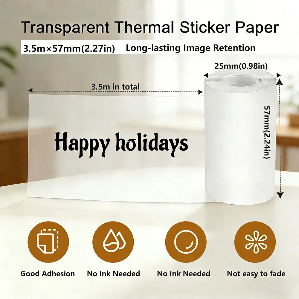 Transparent Printing Paper 57*25mm Mini Printer Translucent Paper Self-adhesive Printing Paper Roll Direct Thermal Paper Photos - 2