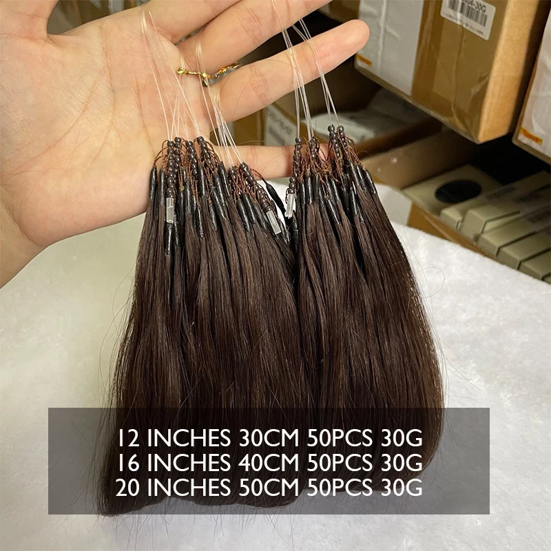 2# Human Hair 8D Extensions Darkest Brown Micro Beads Hair 12" 16" 20" Micro Loop Ring 50pcs/pack