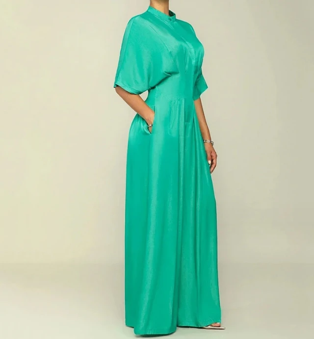 Jumpsuits for Women New Casual Oversize Round Neck Waist Wrapped Bat Half Sleeves Women One Pieces Bodysuit Elegant Jumpsuit