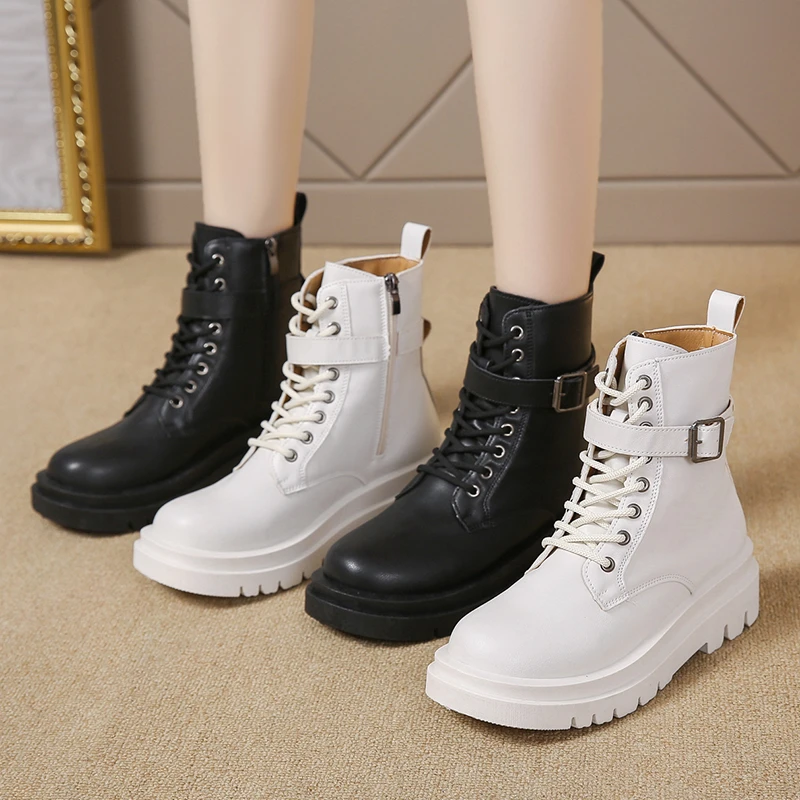 2022 Fashion Women's Ankle  Lace Up Fur Lining Modern Boots Short Comfy Combat Shoes Women Shoes  Platform Boots New