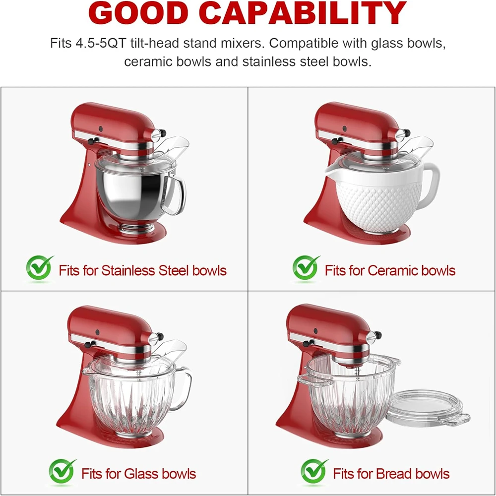 Dishwasher Safe for KitchenAid 4.5-5QT Pouring Cover Mixing Bowl Dump Hoods Splash Guard for KitchenAid Tilt-Head Stand Mixers