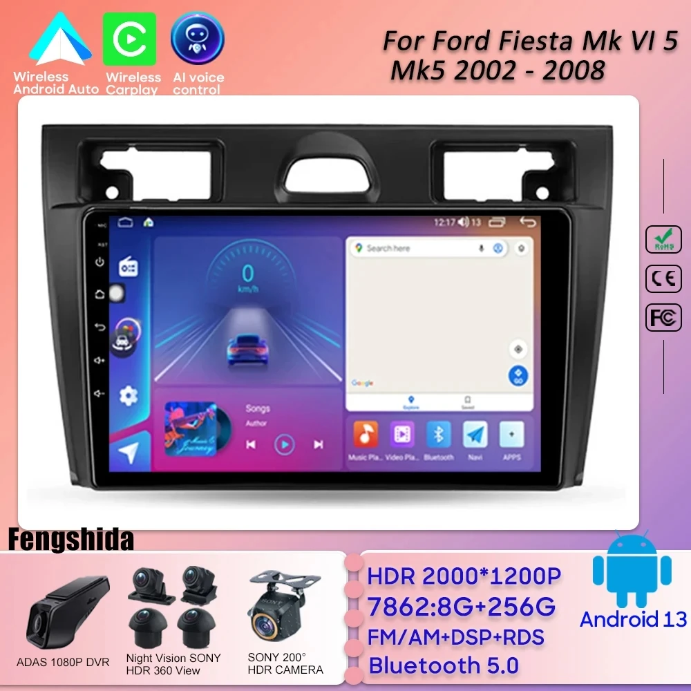 

Android Radio For Ford Fiesta Mk VI 5 Mk5 2002 - 2008 GPS Navigation Car Multimedia Player Mirror Link Android Auto 8 Core Wifi