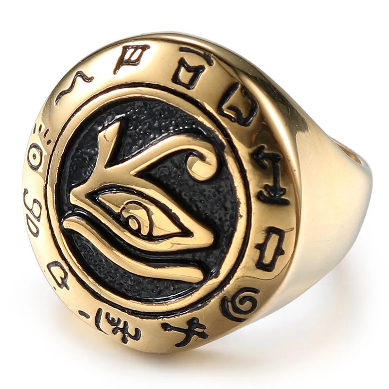 

Eye of Horus Rings Ancient Egyptian Jewelry 316L Stainless Steel Pharaoh Wedjat Eye of God of Egypt Ring for Men