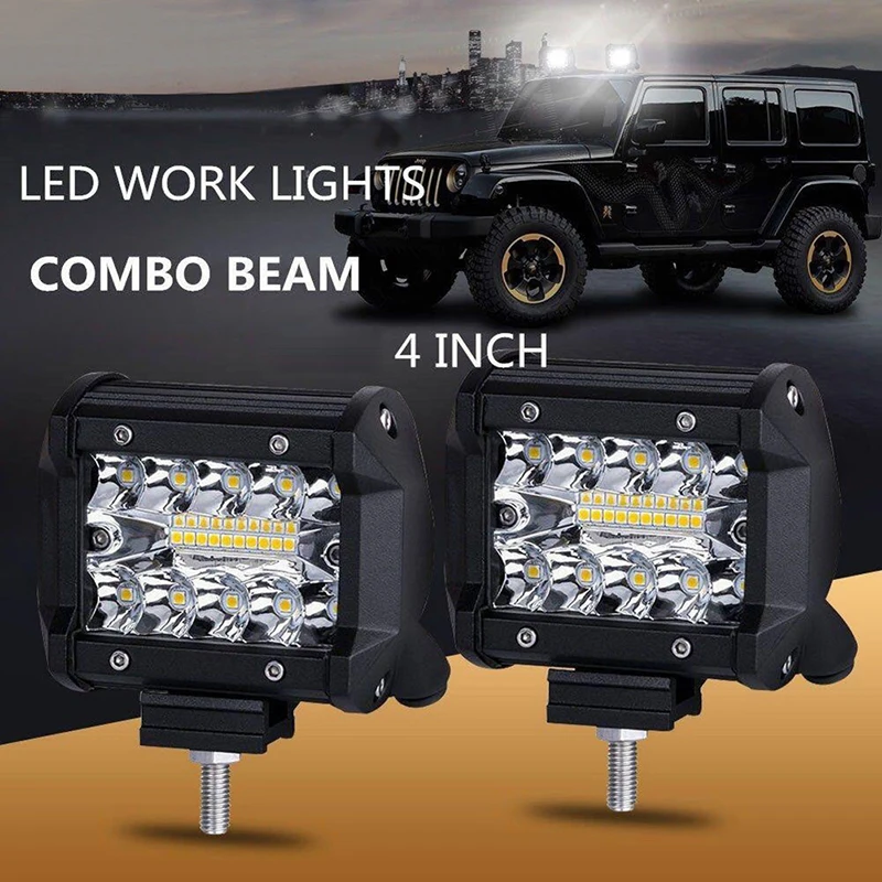 ε  Ȱ, 4 ġ IP67 , 60W, 20 LED ۾, ȫ  ޺, Ʈ SUV