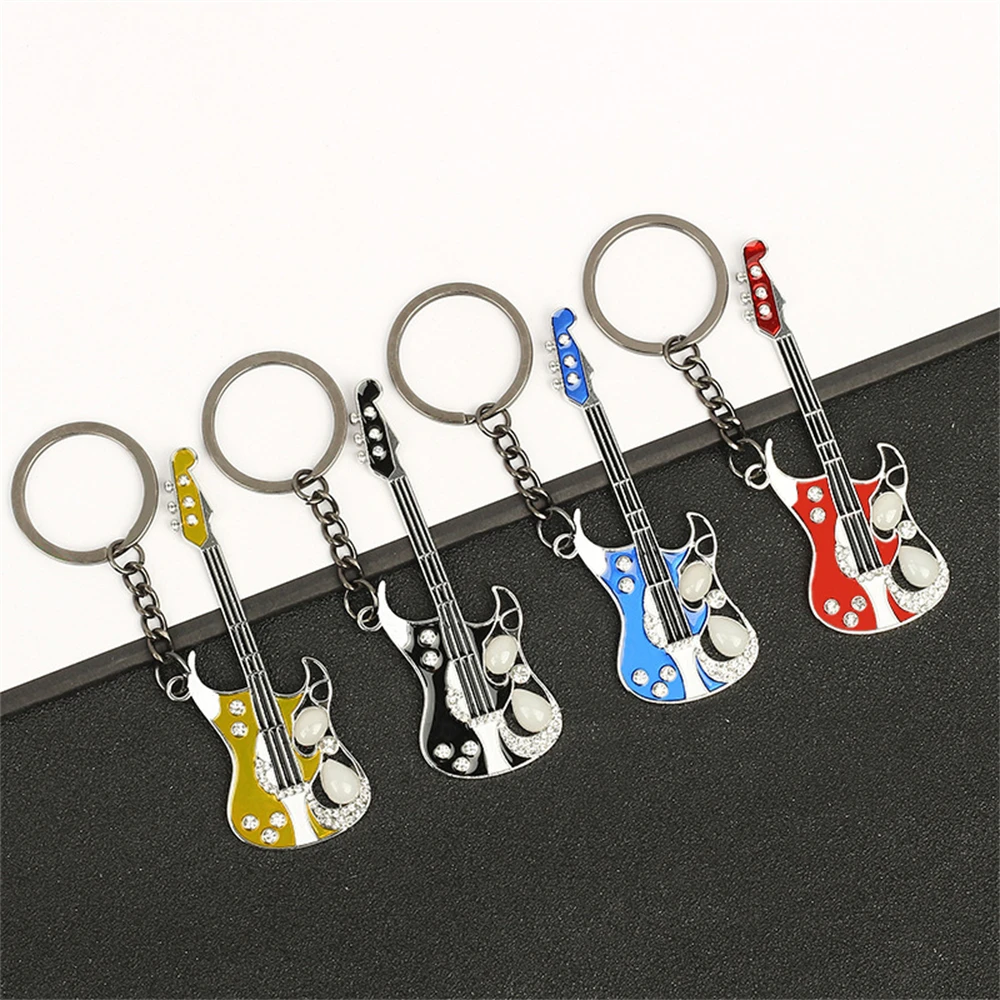 Colorful Rhinestone Guitar Keychain Pendant Gift
