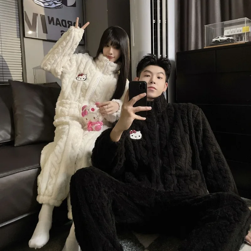 

Sanrios Hello Kittys New Couple Pajamas Pachacco Pompompurin Winter Cardigan Casual Couple Clothing Loungewear Set Two Pieces