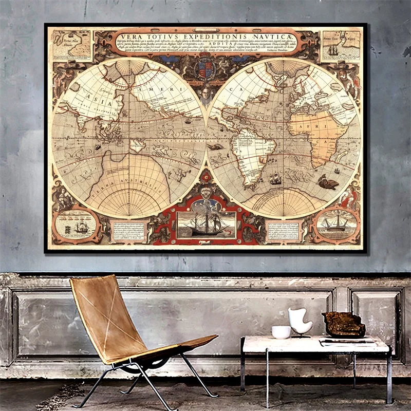 世界地図84-59センチメートルヴィンテージアートポスター壁の装飾プリント不織布のキャンバス絵画リビングルーム