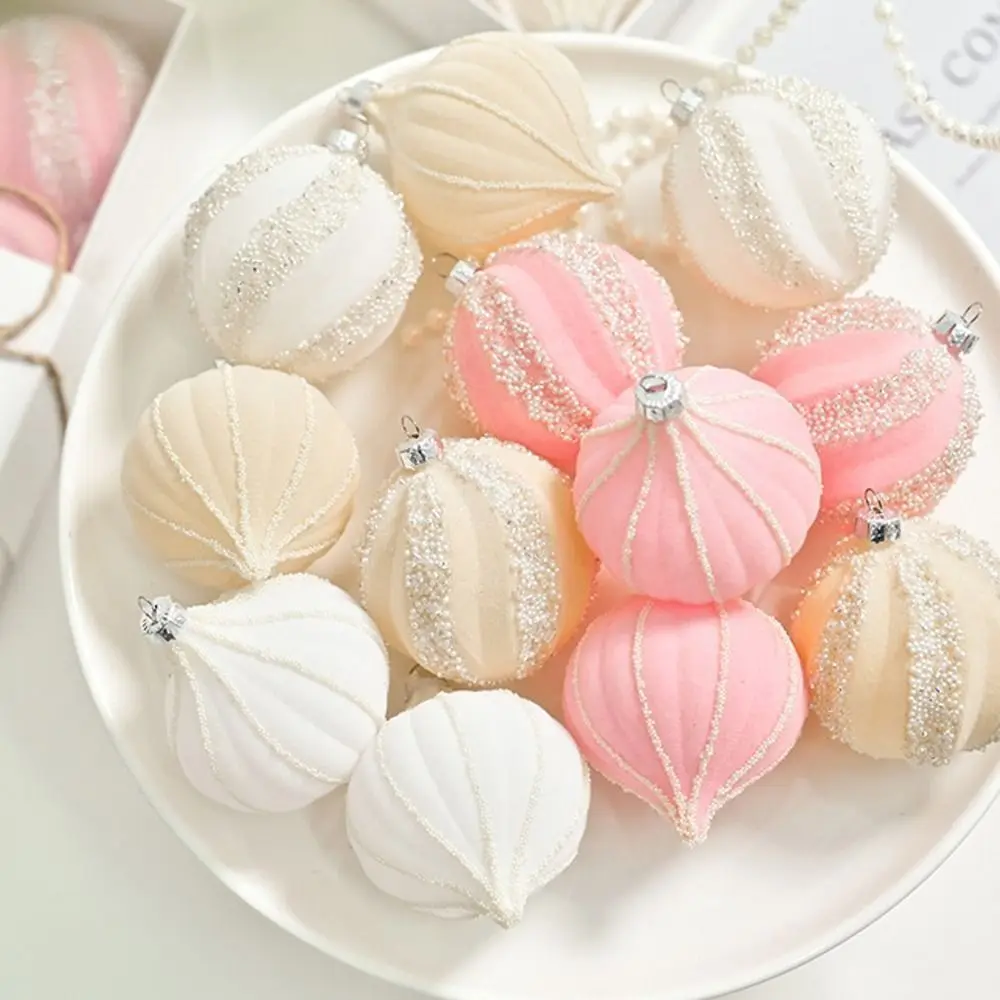 12pcs 6cm Christmas Hanging Balls Irregular Macaron Xmas Velvet Balls Plastic Flocking Shatterproof Christmas Tree Ornaments