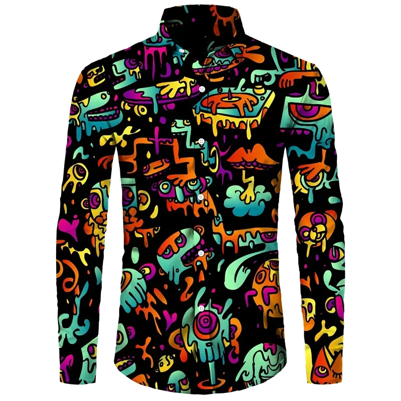 thumbnail image 1 of Camisas de moda para hombre guapo, camisetas casuales con estampado 3D, botones, solapa, manga corta y larga, estilo hip hop, para hombre y mujer, estilo urbano, cárdigan, 1 of 5