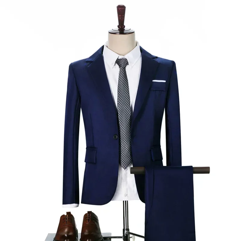 Men's Two-piece Business Suit Spring Summer Fashion Casual Suit Korean Version Slim Suit Trend Wedding Suits for Men