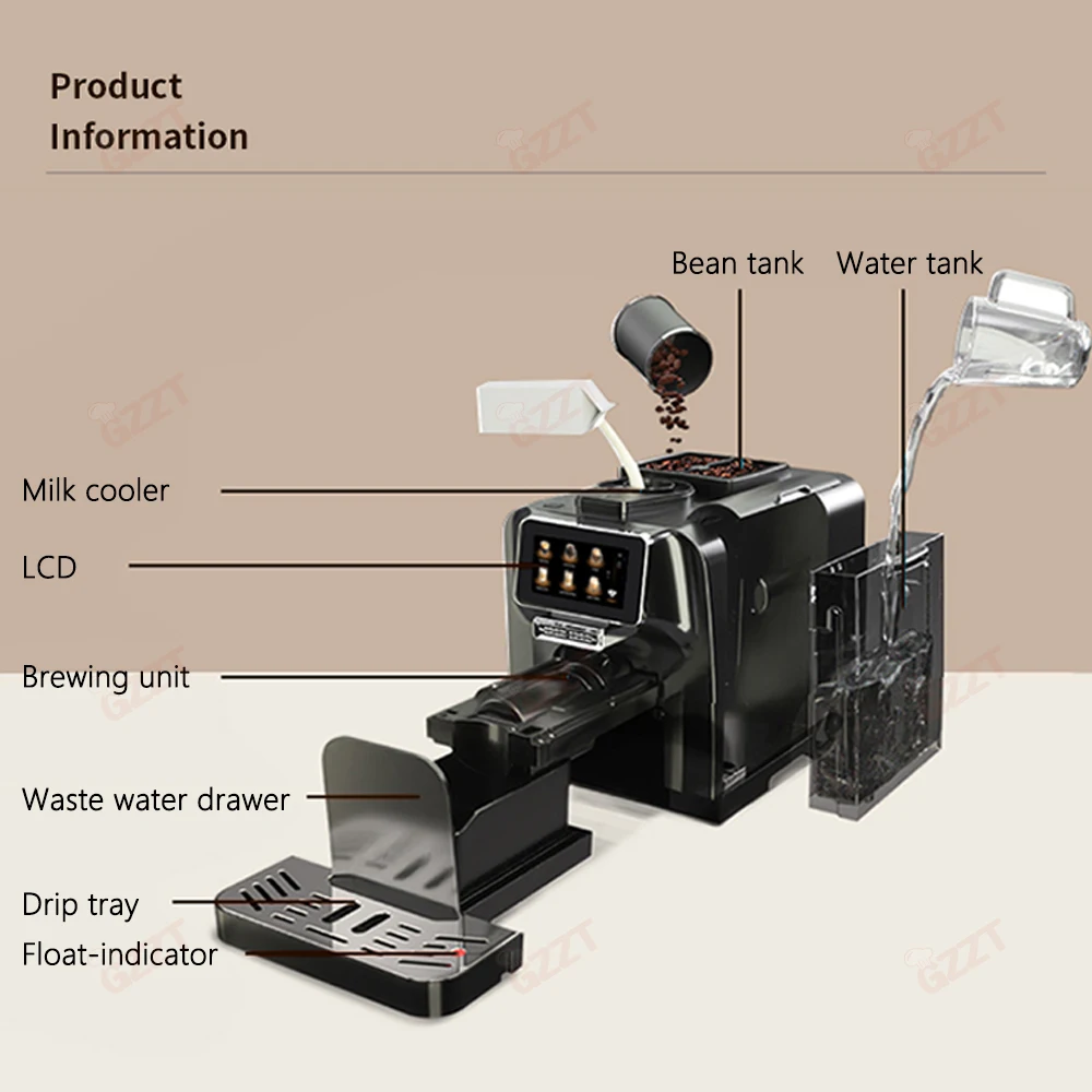 Fully Automatic Coffee Machine GZZT Electronic Refrigeration Fresh Milk Tank PID Temperature Control WiFi Mobile Phone Control