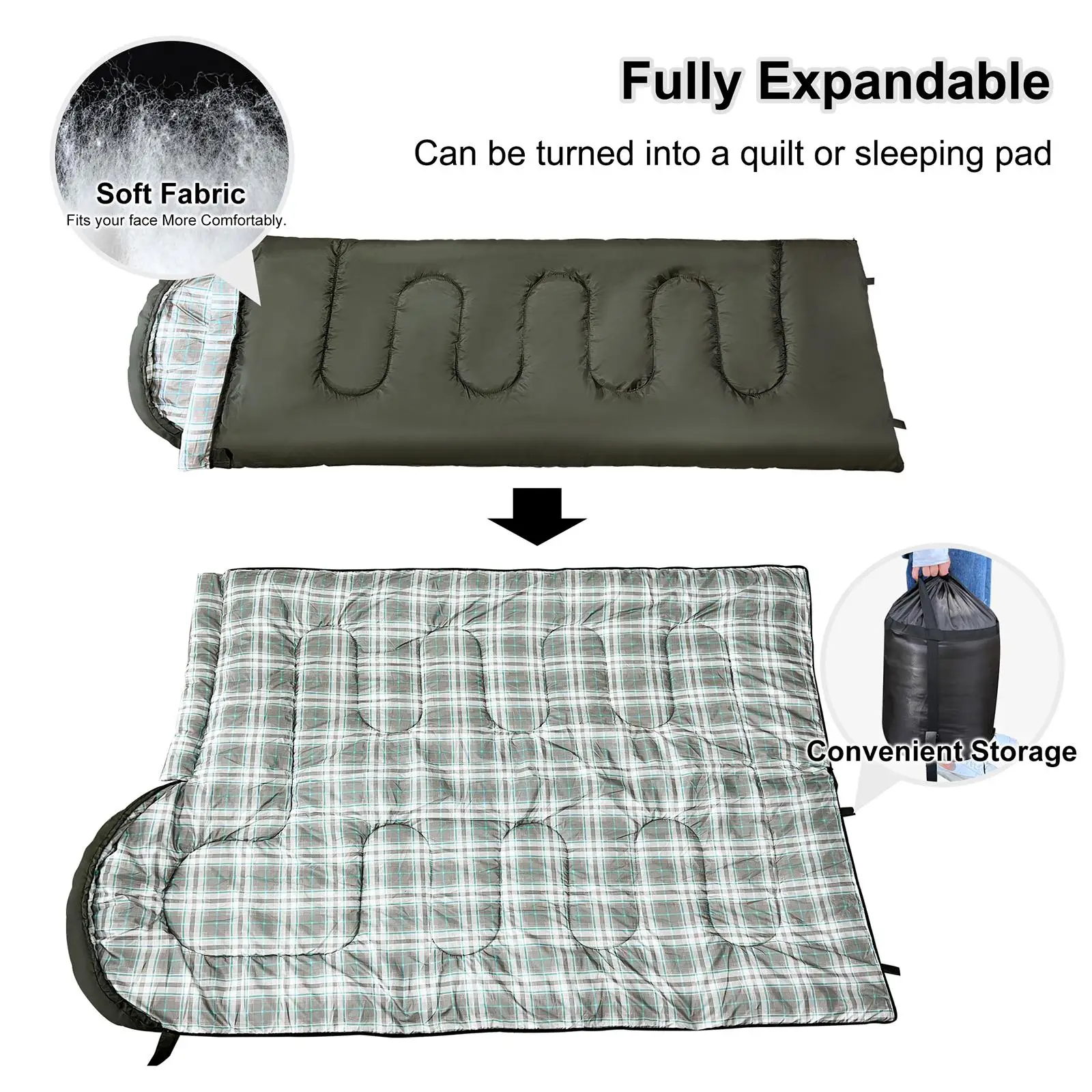 Envelope Sleeping Bag Portable Lightweight for Backpacking Kids Adult Hiking