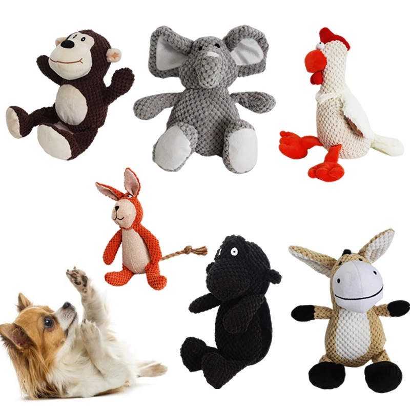 

Cartoon Animal Dog Chew Toys Plush Interesting Squeak Pet Toy Involved Monkey Elephant Shape Dog Cat Playing Cleaning Teeth Toys