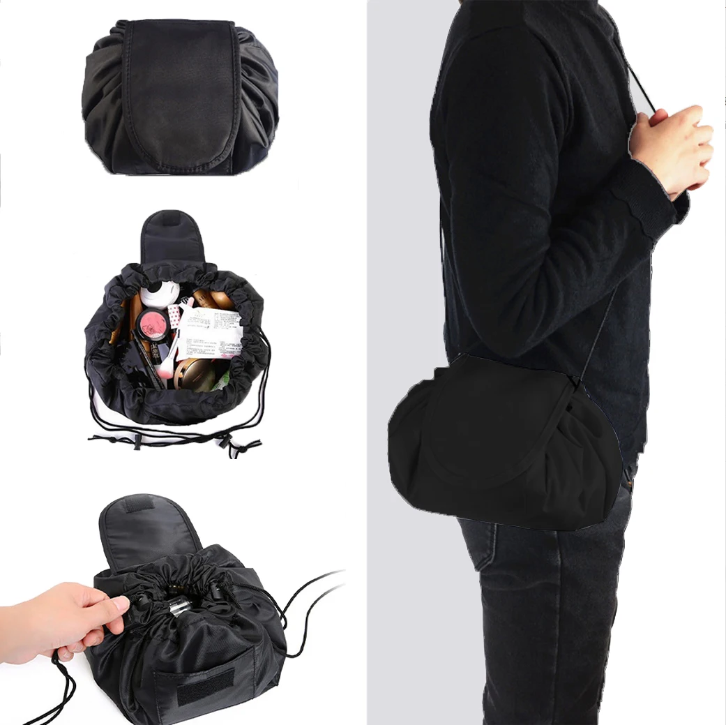 

Women Drawstring Cosmetic Bag Organizer Travel Toiletry Storage Cases Shoulder Bag Lazy Makeup Bag Waterproof Beauty Case
