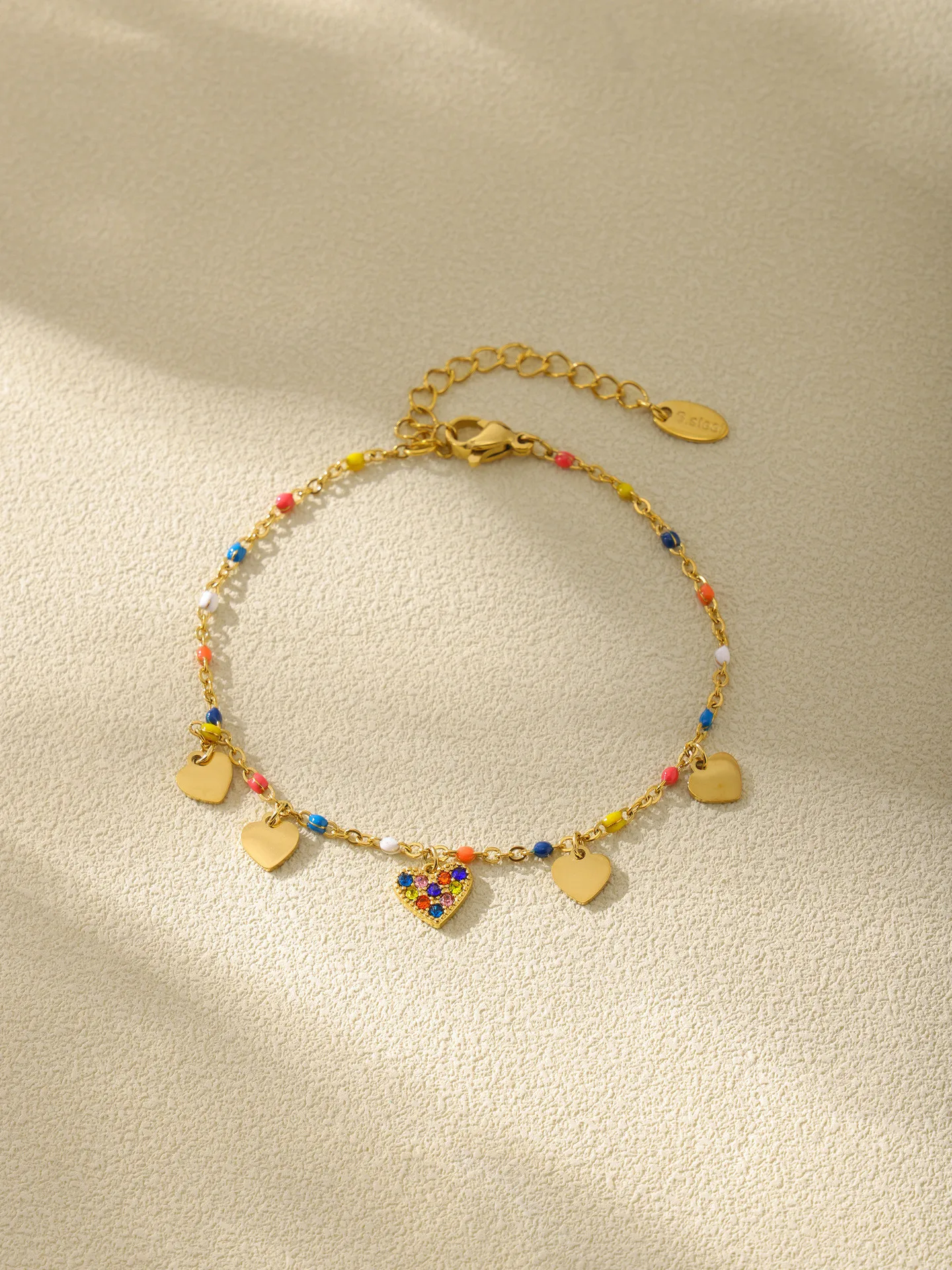 Mehrfarbiges Fußkettchen-Set mit Herz-Zirkonia-Anhänger, Halskette, Armband, Edelstahl 316, vergoldet, wasserdicht, Luxus-Schmuck, Geschenk – Detail 11