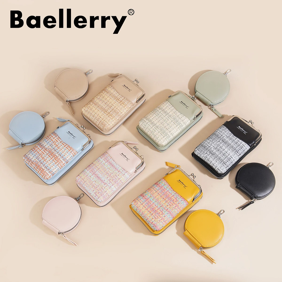 Baellerry Woven Pattern Phone & Wallet Set, Women's Crossbody Bag Specific for Mobile, RFID Multifunctional Shoulder Purse