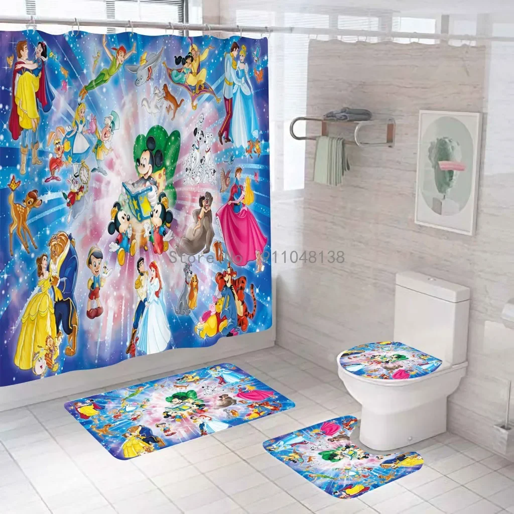 Disney Princess Schneewittchen Bathroom Mat Set Durable Waterproof Shower Curtain Set Base Carpet Lid Toilet Lid Cover Bathtub