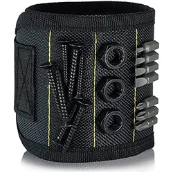 Magnetic Wristband Tool Holder with Strong Magnet - Black (5 rows of 15 magnets)