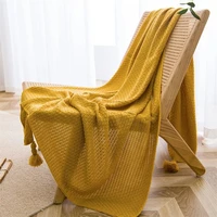Nordic Blankets for Bed Sofa Couch Chunky Knit Bedspread Knitted Throw Blanket with Tassel Plain Color Waffle Embossed Blanket 5