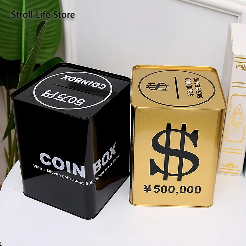 Creative Money Boxes Piggy Bank Metal Gold Coin Box Large Adults Cash Box Square Piggy Bank for Paper Money Gift 365 Days FP060 5