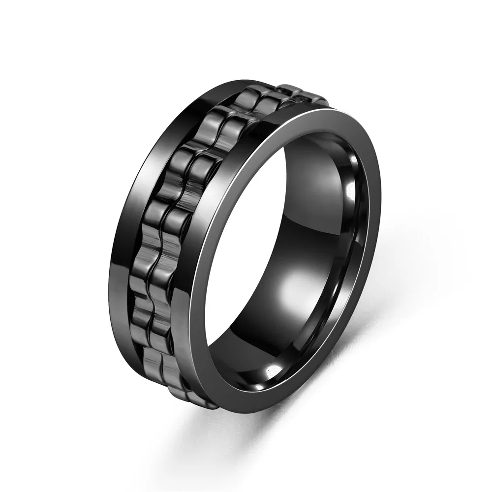 Fashion Punk Style Gear Rotating Anxiety Fidget Ring Titanium Steel Chain Spinner Rings for Men Rock Biker Wedding Party Jewelry 5