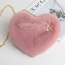 Moda damska torebki w kształcie serca śliczne Kawaii Faux Fur Crossbody torby portfel portmonetka łańcuszkowa torba na ramię torebka damska tanie tanio Plush CN (pochodzenie) WOMEN heart-shape ZMC424 Portmonetki zipper