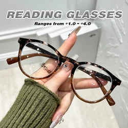 Round Frame HD Clear Lens Blue Light Blocking Glasses - +400 (Brown)