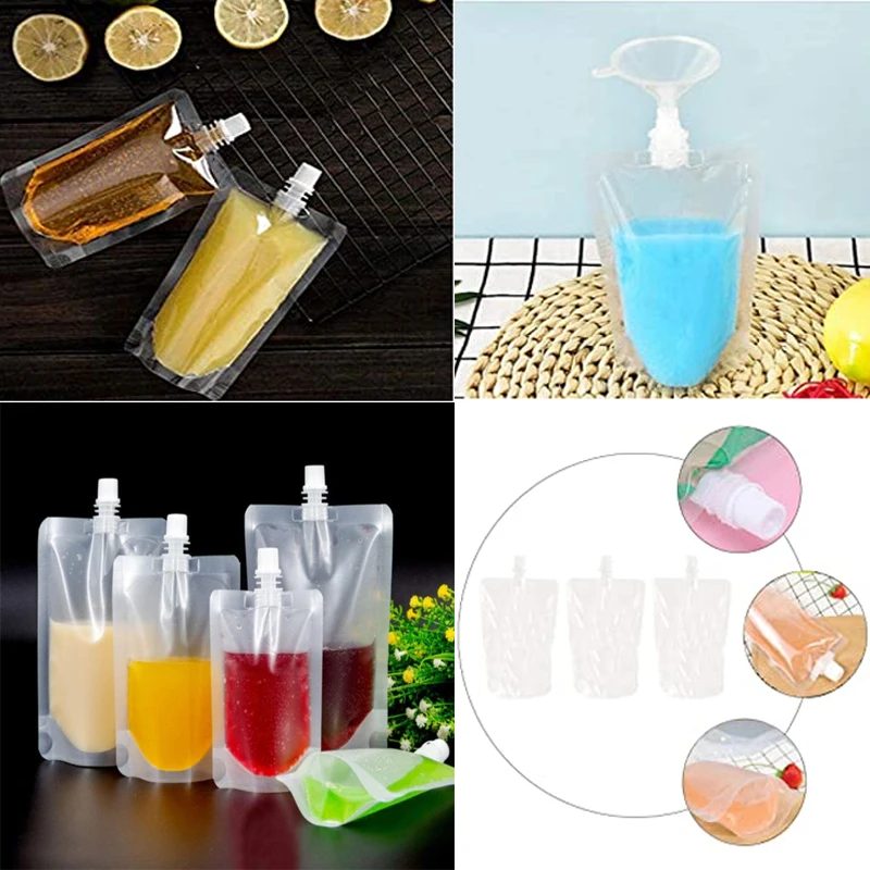 Pochettes à bec de voyage pour boissons de 100ml à 500ml, sacs en plastique transparents, stockage de jus scellé, poche Portable pour boissons glacées