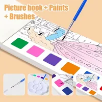 Magic Watercolor Coloring Book for Kids 12 Sheets Graffiti Painting Notebook with Paint Brush Water-Activated Gouache Drawing 2