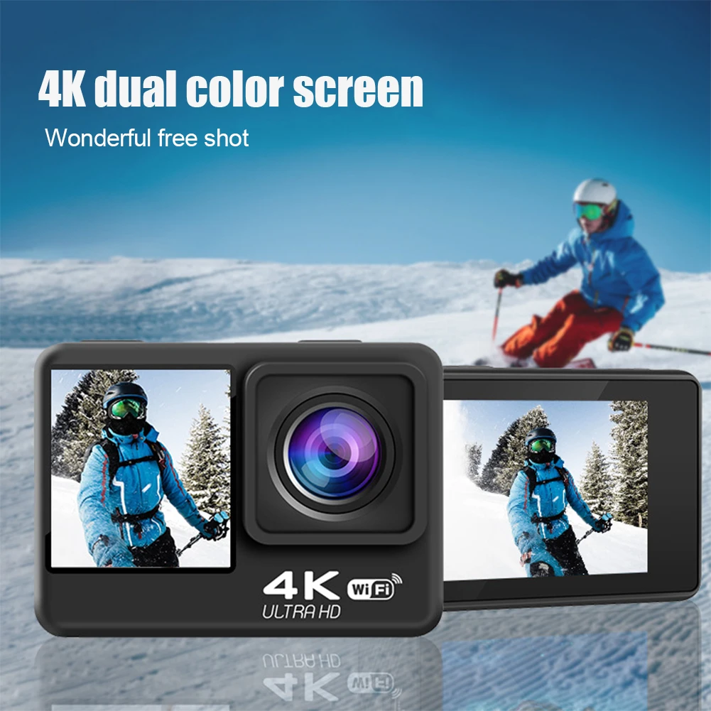 4K 60FPS Action Camera with Removable Filter Lens 2.0inch LCD EIS Dual Screen Video Shooting Waterproof Shoot DVR Sport Camera 3