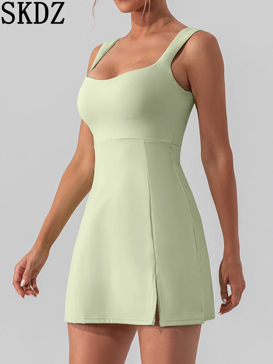 

Sexy Strap Solid Yoga Tennis Dress New Lightweight and Breathable Outdoor Golf Skirts With Chest Pad