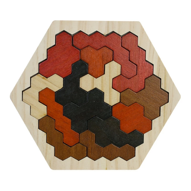 

Wooden Hexagon Puzzle For Kids Adult - Honeycomb Shape Tangram Puzzle Toys Geometry Logic IQ Game