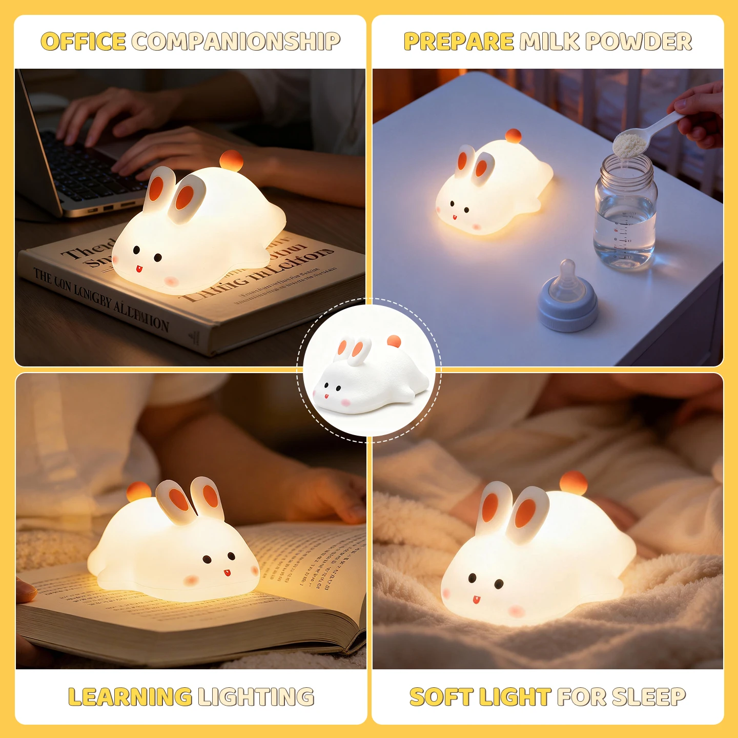 귀여운 LED 야간 조명 토끼 실리콘 야간 조명 타이밍 USB 충전식 침실 장식 어린이 생일 선물