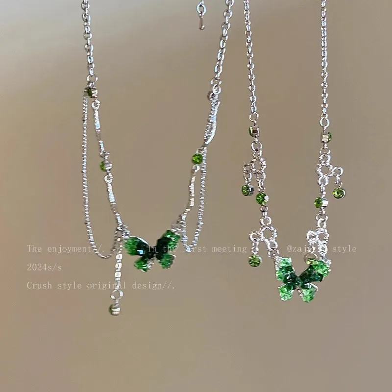 2024 جديد الحلو الأخضر التدرج فراشة شرابة الطبقات...