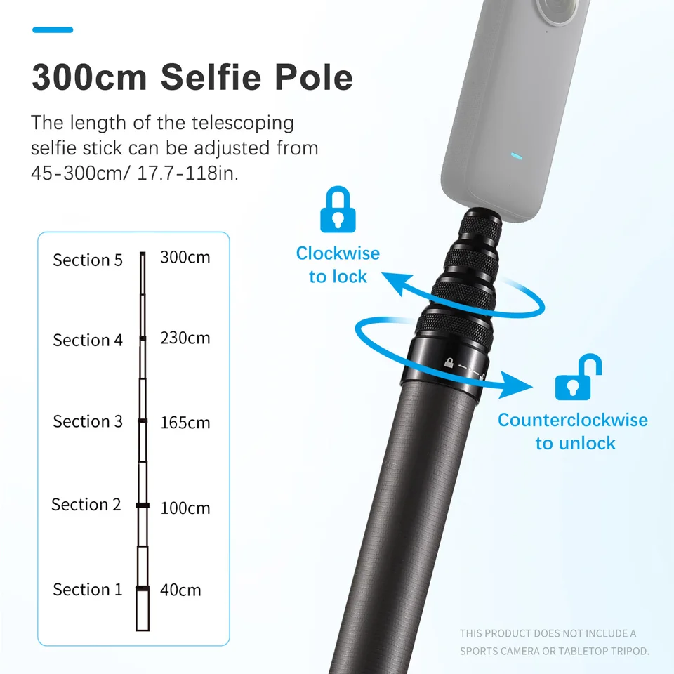 Unsichtbarer Selfie-Stick 114cm - Teleskopstab Aus Aluminium Für Action-Kameras & Smartphones