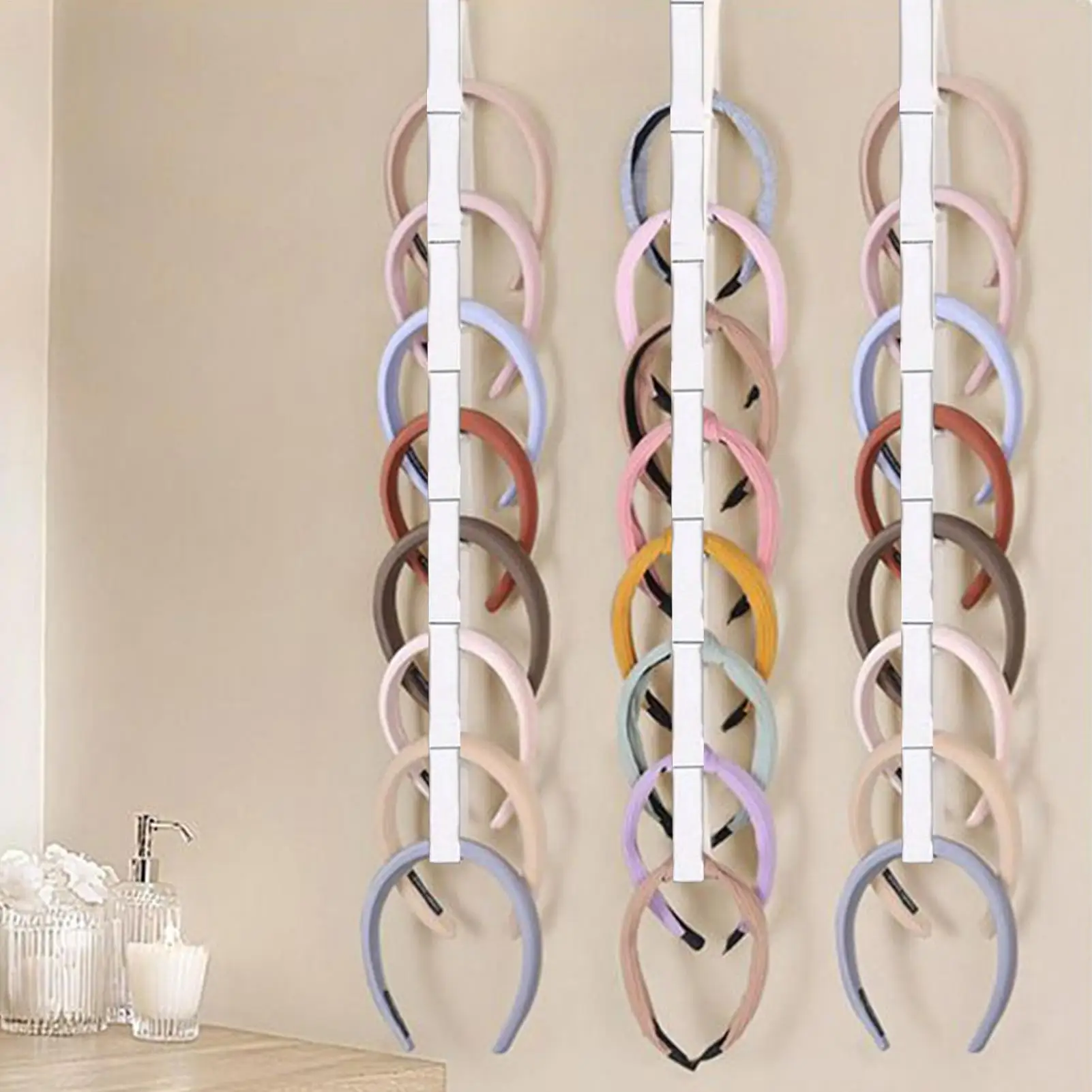 Headband Storage Organizer 2 Pieces Elastic Multi-Functional Girls Wall Mount Headband Holder For Closet Bedroom Bathroom Dorm