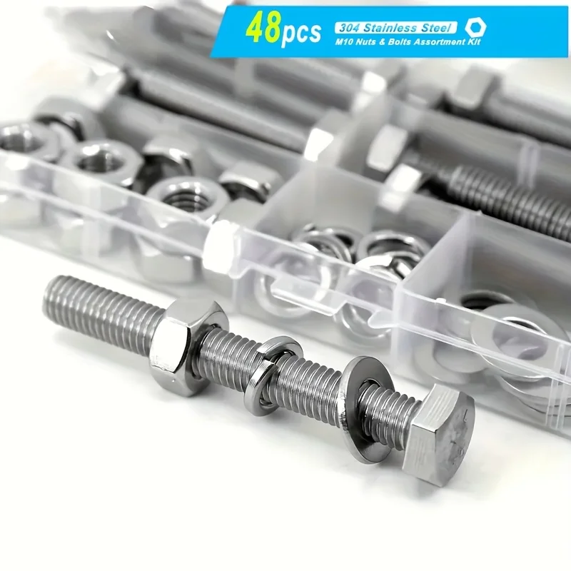 Screw Bolt Nut Set M6 M8 M10 Heavy Duty Bolts Nuts Assortment Kit 304 Stainless Steel 8 Most Common Sizes