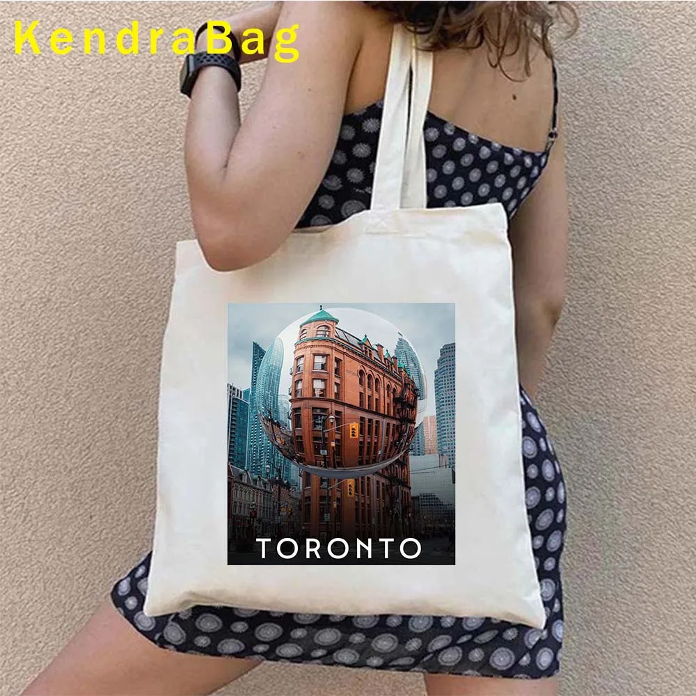Canadian Tourist Gift Montreal Vancouver Toronto City Landscape Quebec Skyline Canvas Totes Bag Cotton Handbags