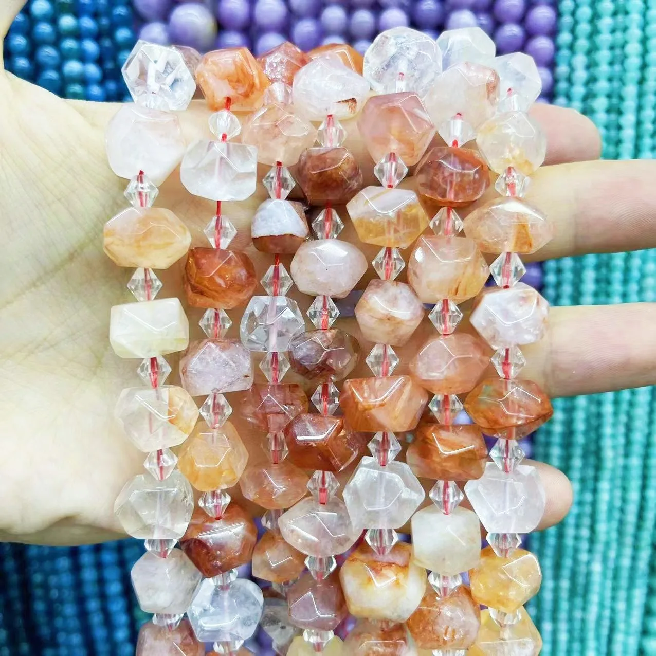 Top Grade Natural Red Gum Flower Crystal Ghost Stone Beads Irregular Loose Section Quartz Colorful Gems For DIY Jewelry Making
