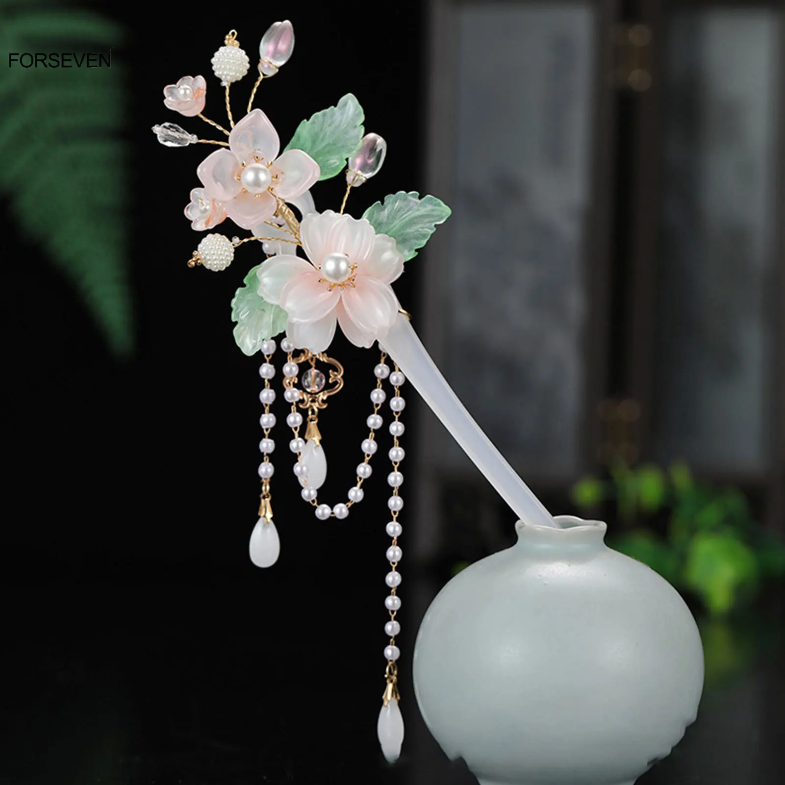Flower Blossom Chinese Hair Pin Minimalist U Shape Hair Stick With Long  Tassels 